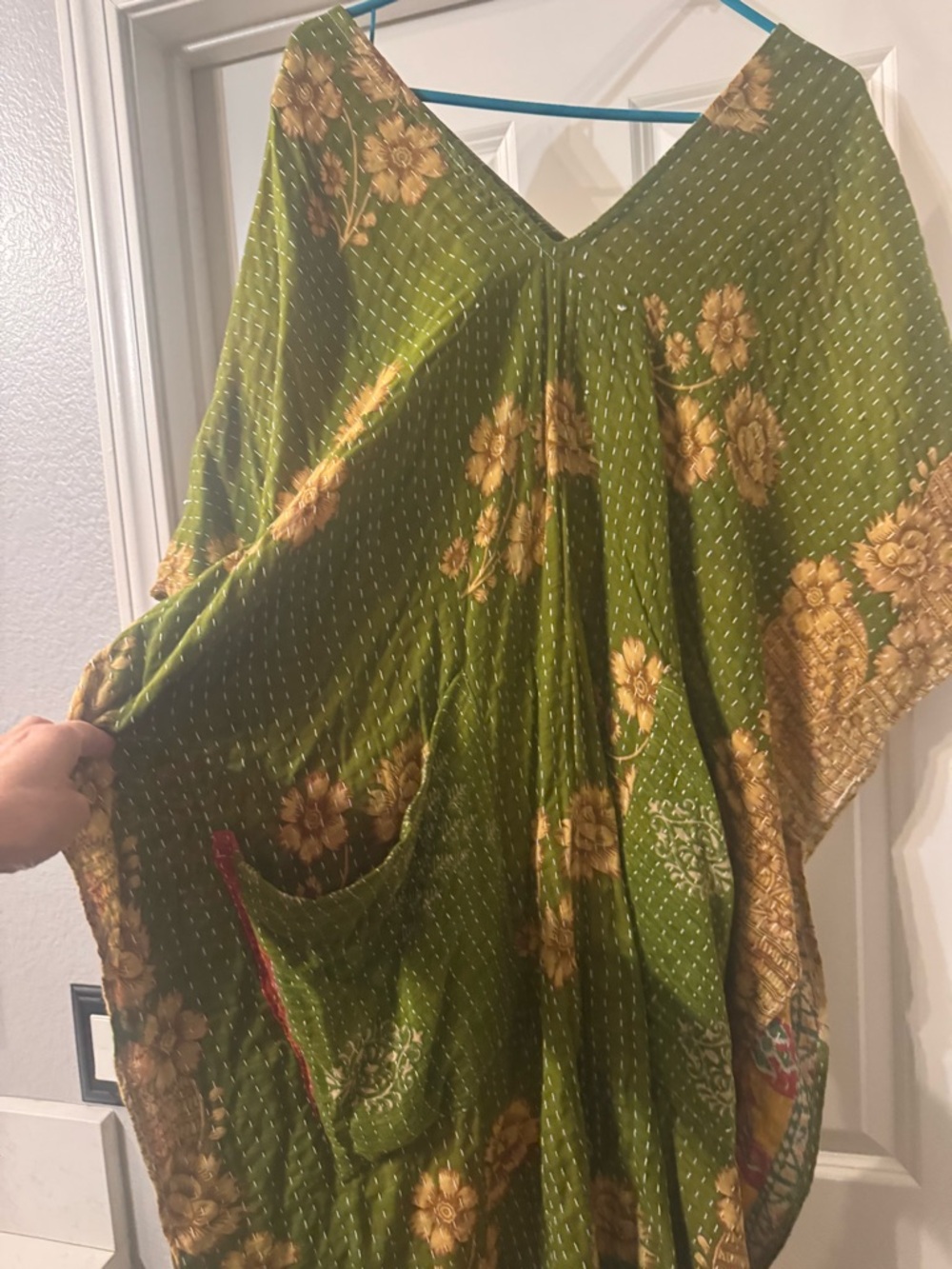 Green Floral Midi Dress with Yellow Accents - Picture 2 of 4